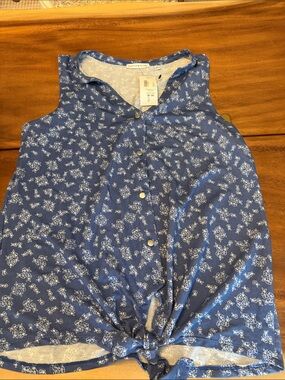 Cat & Jack Blue Floral Tie-Knot Sleeveless Top